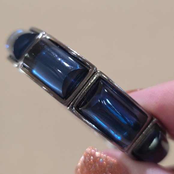 Navy Blue Dome Stones Charcoal Gray Link Stretch Modern Fashion Bracelet - Picture 4 of 12